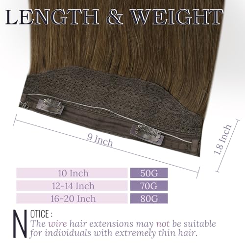 Fshine Invisible Wire Hair Extensions 14 Inch Brown Layered Hairpiece Adjustable Fishing Line Hair Extensions Clip in One Piece Human Hair Natural Add Volume for Women - Image 3