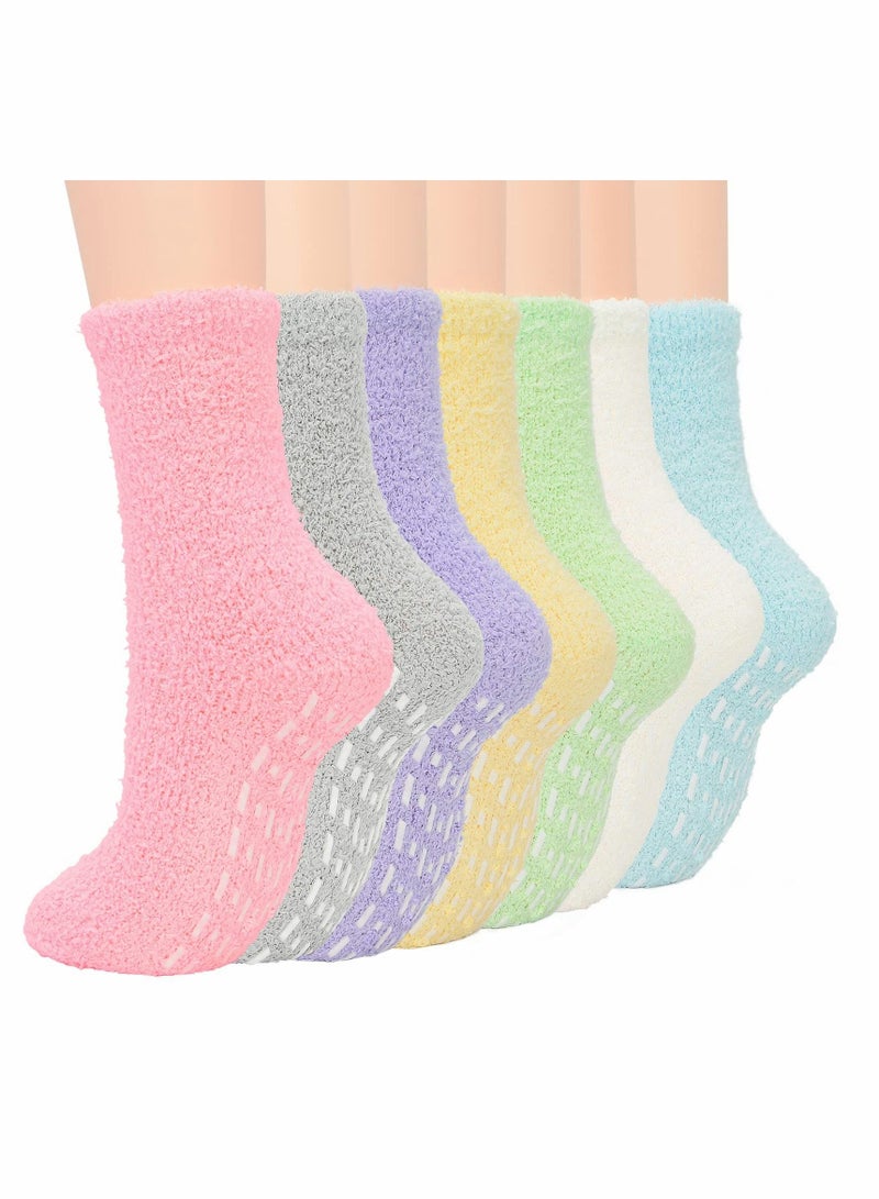 KASTWAVE 7 Pairs Womens Winter Socks Fluffy Soft Slipper Sleep Fleece Fuzzy Athletic Anti Slip Warm Plush Microfiber Cozy Home Gifts for Women - Image 1