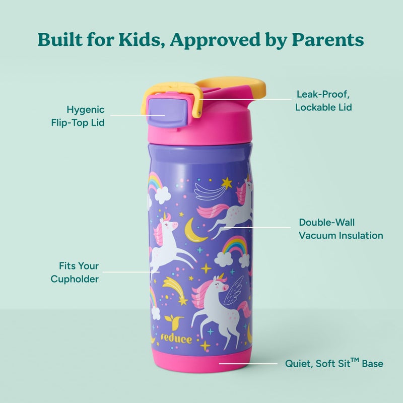 Reduce Hydrate Pro Kids 14oz Stainless Steel Insulated Water Bottle w/Straw â€“ Spill Proof Tumbler for Kids â€“ 30 Hour Cold Retention â€“ Dishwasher Safe Leak-Proof Design - Unicorn Magic - Image 3