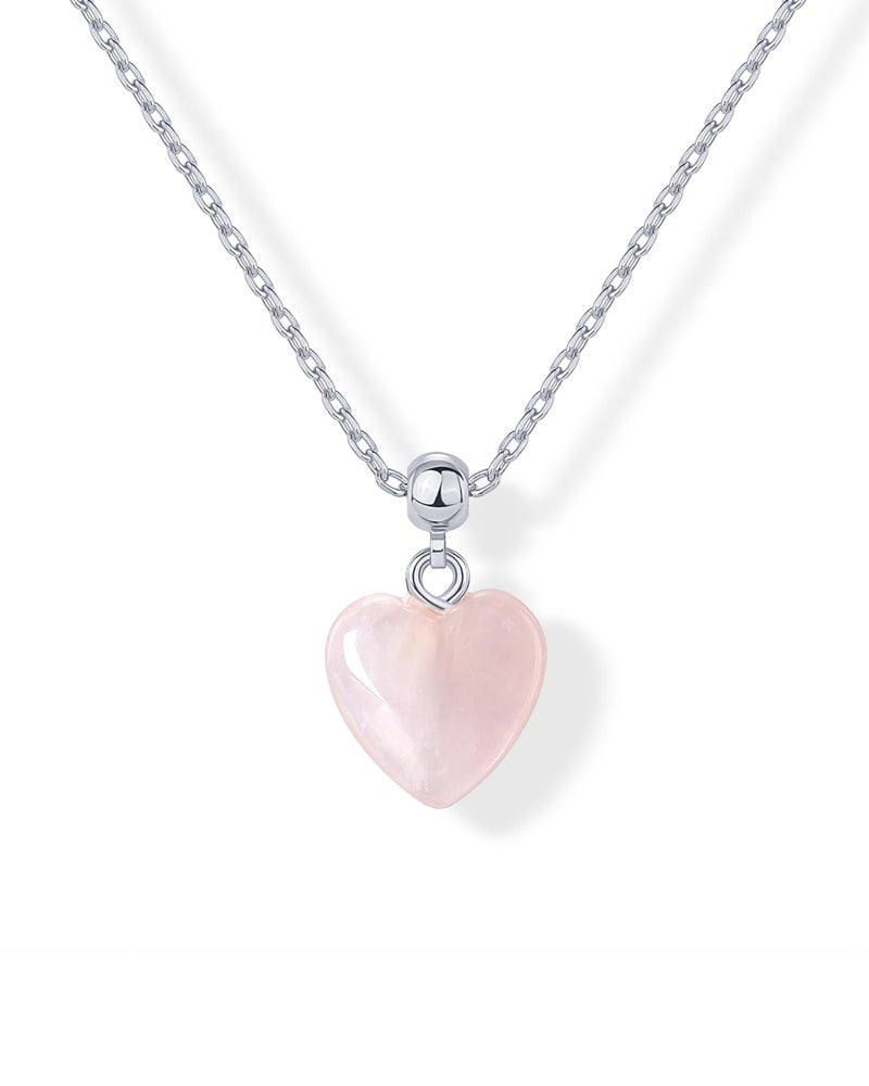 PAVOI Rhodium Plated Cute Gemstone Pendant Necklaces Charms Set, Hypoallergenic Adjustable Chain Dainty Gold Charm Necklace for Women, Trendy Valentine's Day Gift Rose Quartz Heart Pendants - Image 1