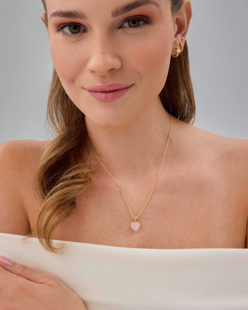 PAVOI Rhodium Plated Cute Gemstone Pendant Necklaces Charms Set, Hypoallergenic Adjustable Chain Dainty Gold Charm Necklace for Women, Trendy Valentine's Day Gift Rose Quartz Heart Pendants - Image 4