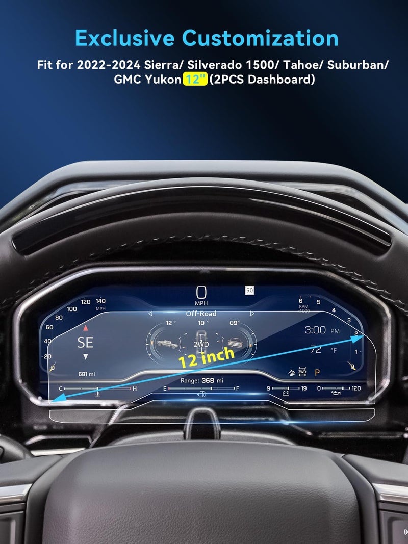 LANTU for Suburban Tahoe Yukon Dashboard Screen Protector for 2022-2024 2025 Chevy Silverado/GMC Sierra 1500&2024 2025 Silverado/Sierra 2500HD 3500HD Accessories Tempered Glass - Image 2