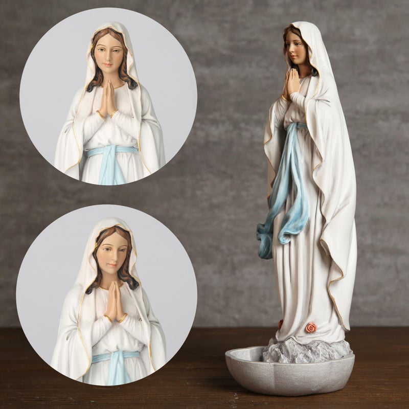 BC BUILDCLASSIC BC Catholic Our Lady of Lourdes Statue, Blessed Virgin Mary Figure, Tabletop Rosary Holder, Holy Water Font, Religious Gift, 10â€ H Classical Renaissance Sculpture Hand Painted by Buildclassic - Image 3