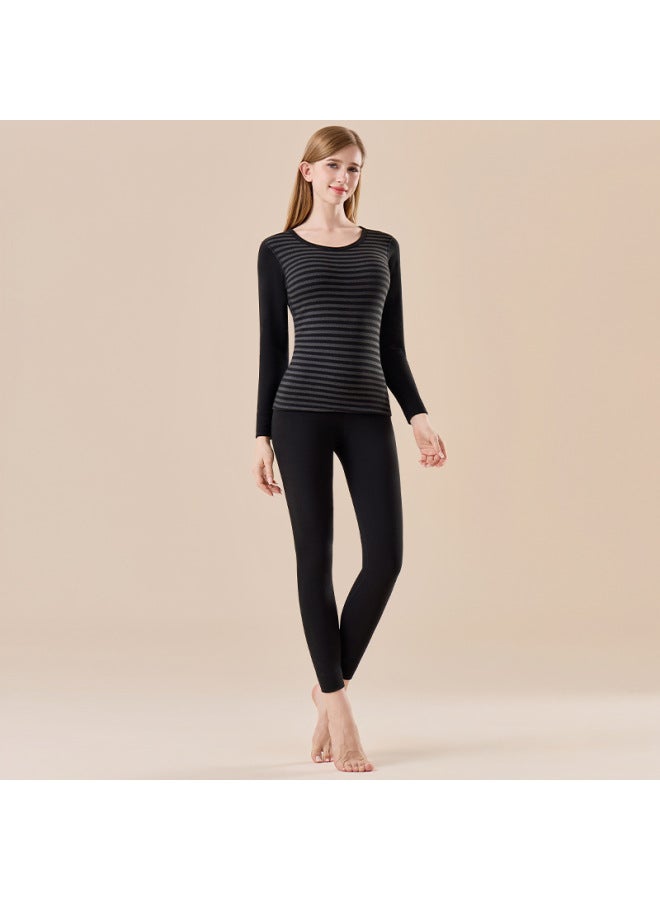 Couple Style 10a Antibacterial Ginger Thickened Brushed Thermal Underwear Set Uni Horizontal Stripes Slimming