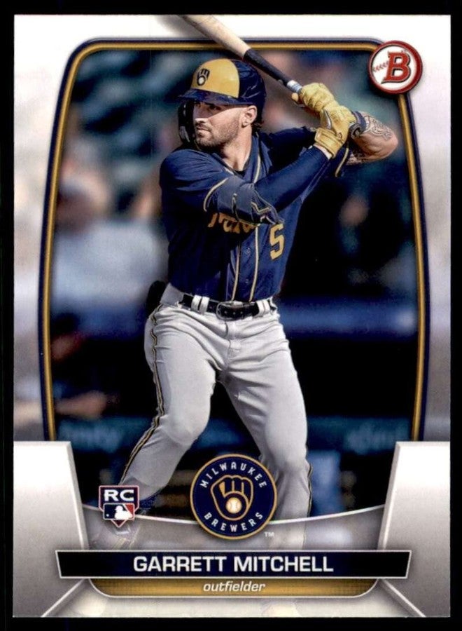 Bowman Chrome 2023 Bowman #41 Garrett Mitchell Milwaukee Brewers MLB Baseball Card (RC - Rookie Card) NM-MT - Image 1
