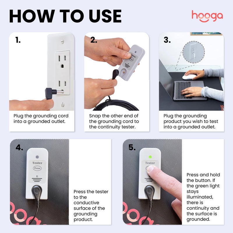 Hooga Grounding Continuity Tester for Grounding Mat, Sheets, Pads, Blankets, Pillow Cases. Universal 15 Foot Grounding Cord. Use to Test Effectiveness of Earth Connected Products. - Image 3