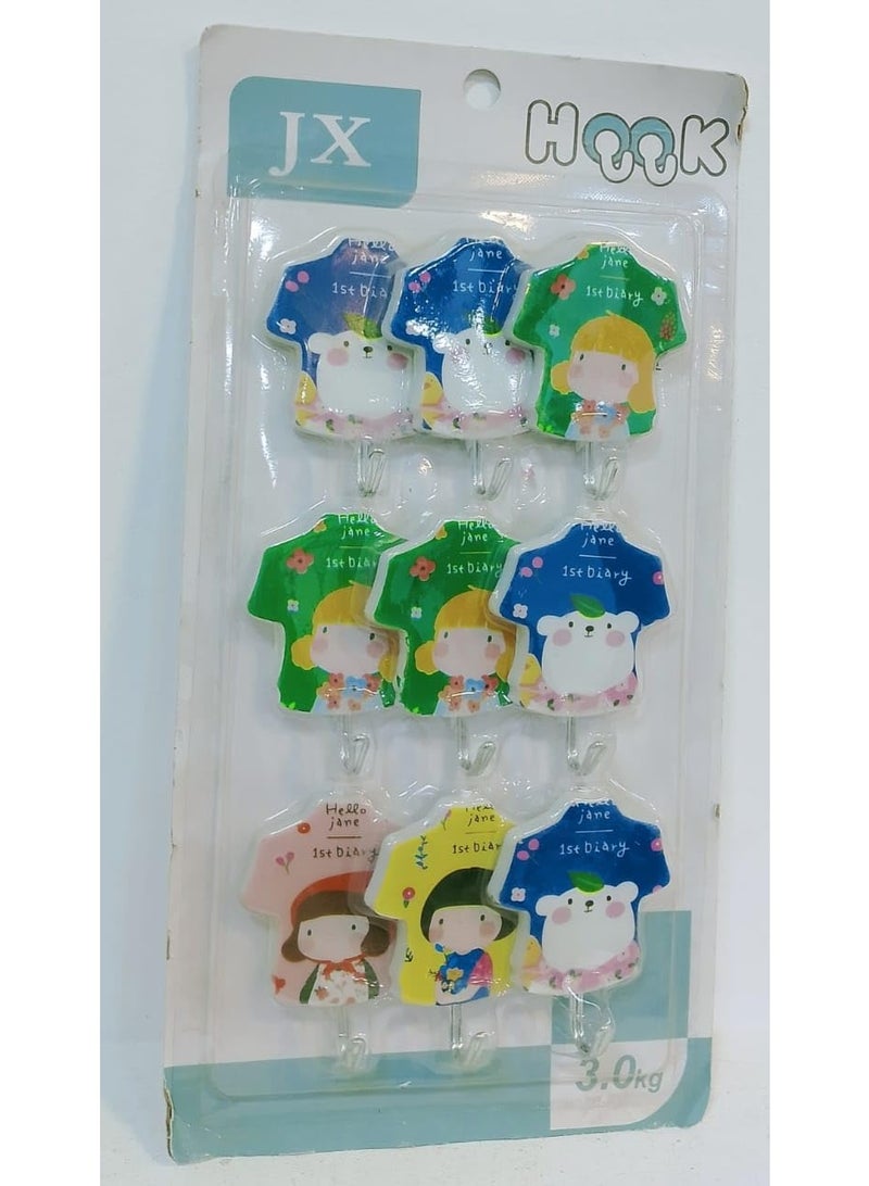 9-in-1 Self-Adhesive Wall Hooks - Cute Cartoon Character Designs - Vibrant Multiple Colors - High-Quality Durable Plastic & Metal Hook. - Image 1