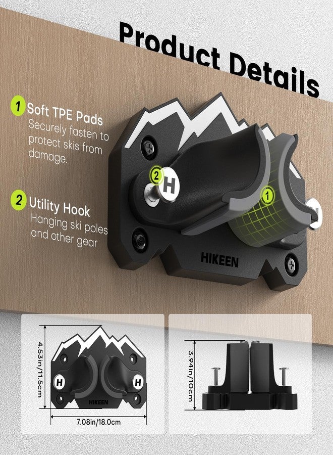 Hikeen Ski and Snowboard Wall Mount Rack - Heavy-Duty Garage Storage Organizer with Nonslip Pads, Fits All Skis & Snowboards,1pcs - Image 2