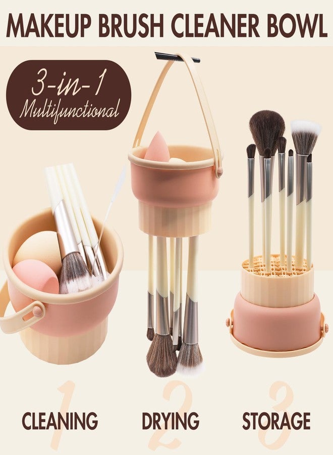 Embagol Makeup Brush Cleaner Mat, Brush Cleaner Bowl For Deep Cleaning Tools, 3 in 1 Cleaning Tool Makeup Organizer Storage for Brushes, Powder Puffs, and Sponges(Khkai) - Image 2