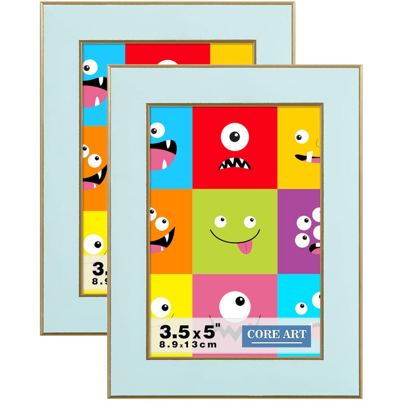 CORE ART 3.5x5 Picture Frames Soft Blue Photo Frames Set of 2  3.5 by 5 Colorful Frame with HD Plexiglass  Wall or Tabletop Display - Image 1