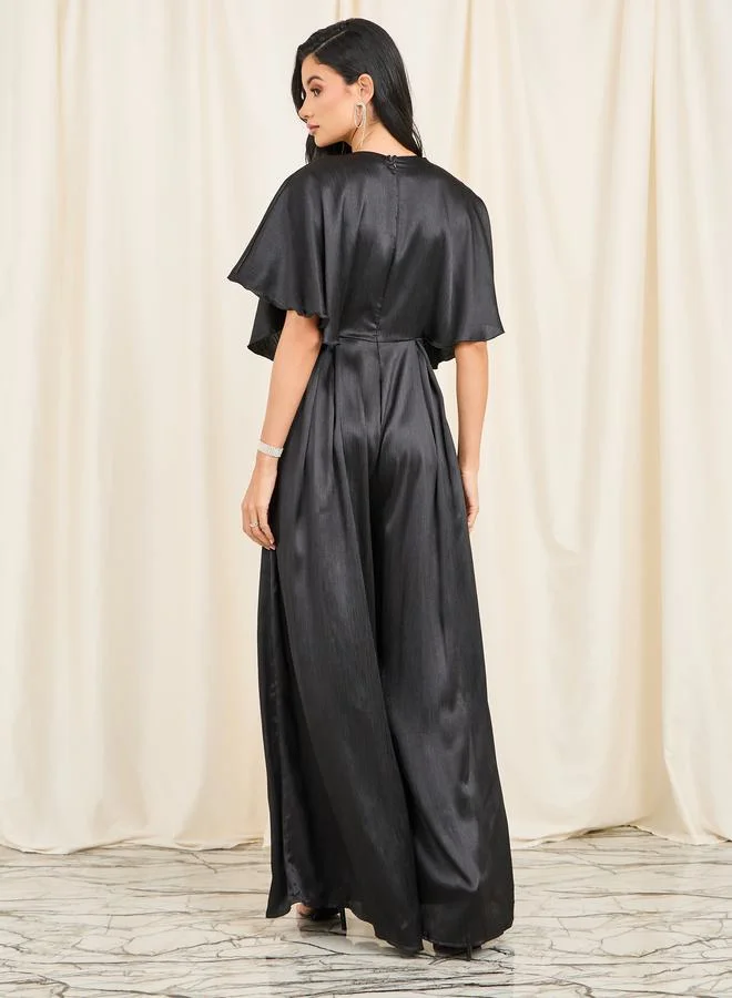 ستايلي Embellished Waist V Neck Wide Leg Jumpsuit