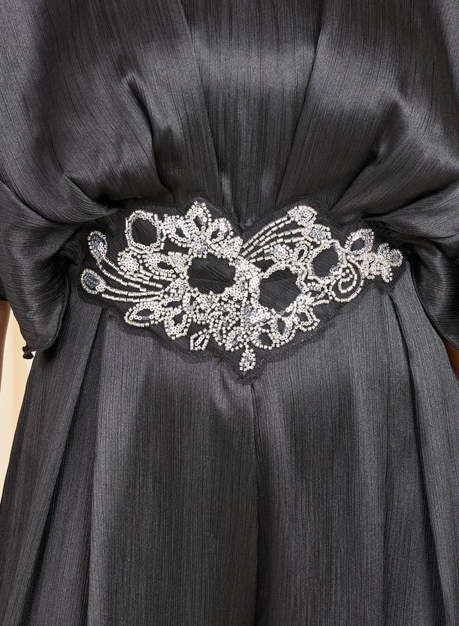 ستايلي Embellished Waist V Neck Wide Leg Jumpsuit