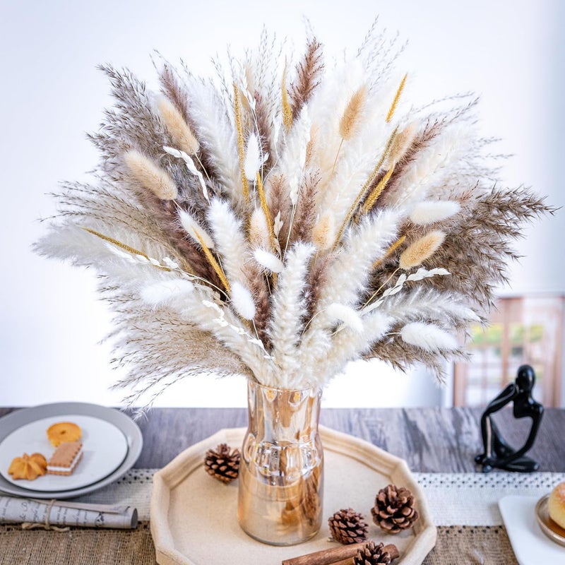 FloraDream 120PCS Natural Pampas Grass Decor Bouquet | Boho Dried Floral Arrangement Centerpiece Table Decor Wedding Decor Rustic Decor (120PCS) - Image 1