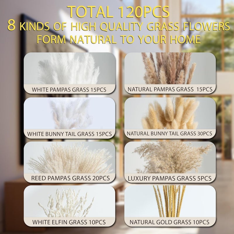 FloraDream 120PCS Natural Pampas Grass Decor Bouquet | Boho Dried Floral Arrangement Centerpiece Table Decor Wedding Decor Rustic Decor (120PCS) - Image 4