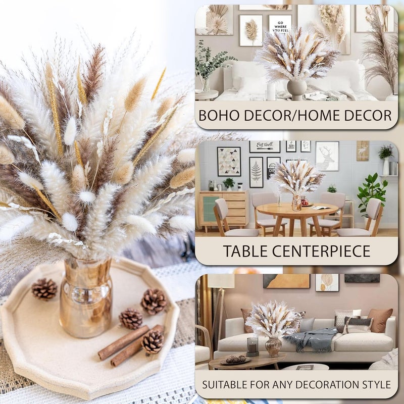 FloraDream 120PCS Natural Pampas Grass Decor Bouquet | Boho Dried Floral Arrangement Centerpiece Table Decor Wedding Decor Rustic Decor (120PCS) - Image 2