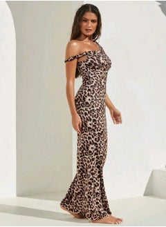 Shein SHEIN VCAY Casual Knit Leopard Pattern Asymmetrical Fitted Dress For Women  - Image 3