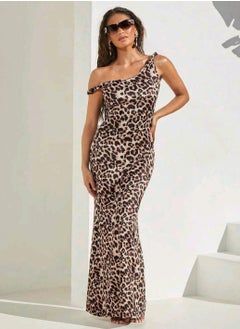 Shein SHEIN VCAY Casual Knit Leopard Pattern Asymmetrical Fitted Dress For Women  - Image 2