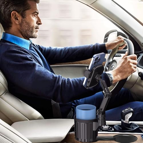 SAGRUILA Phone Holders for Your Car Cupholder, 2 in 1 Cell Phone Holder Mount with Cup Holder Expandable Base, 360 Degree Rotating Neck, Fits All 4-7" Smartphones and Most Bottles, 1 Pack - Image 4