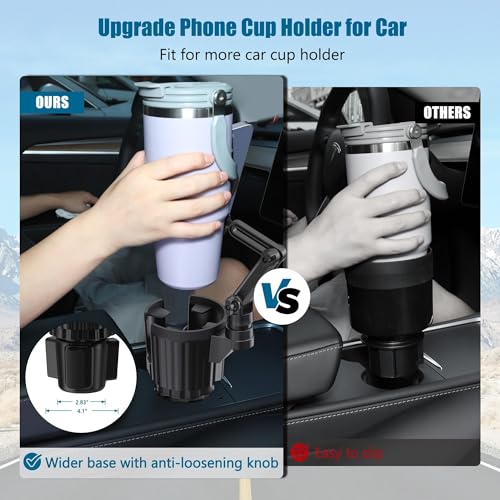 SAGRUILA Phone Holders for Your Car Cupholder, 2 in 1 Cell Phone Holder Mount with Cup Holder Expandable Base, 360 Degree Rotating Neck, Fits All 4-7" Smartphones and Most Bottles, 1 Pack - Image 3