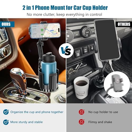 SAGRUILA Phone Holders for Your Car Cupholder, 2 in 1 Cell Phone Holder Mount with Cup Holder Expandable Base, 360 Degree Rotating Neck, Fits All 4-7" Smartphones and Most Bottles, 1 Pack - Image 2