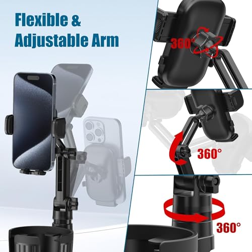 SAGRUILA Phone Holders for Your Car Cupholder, 2 in 1 Cell Phone Holder Mount with Cup Holder Expandable Base, 360 Degree Rotating Neck, Fits All 4-7" Smartphones and Most Bottles, 1 Pack - Image 5