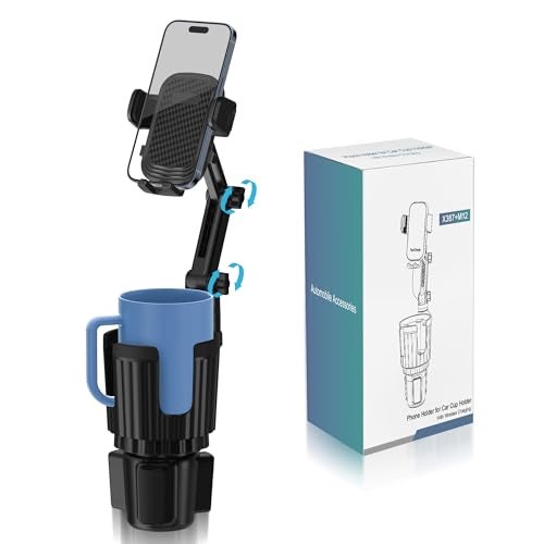 SAGRUILA Phone Holders for Your Car Cupholder, 2 in 1 Cell Phone Holder Mount with Cup Holder Expandable Base, 360 Degree Rotating Neck, Fits All 4-7" Smartphones and Most Bottles, 1 Pack - Image 1