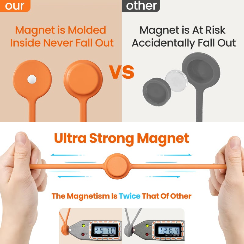 Tounee Reusable Silicone Magnetic Cable Ties - 2 Sizes Combo (4pcs 2.95'' + 4pcs 7.68'') - Multi-Purpose for Cable Bundling, Organizing, Bookmarks & Fridge Magnets - Assorted Colors, 8-Pack - Image 2