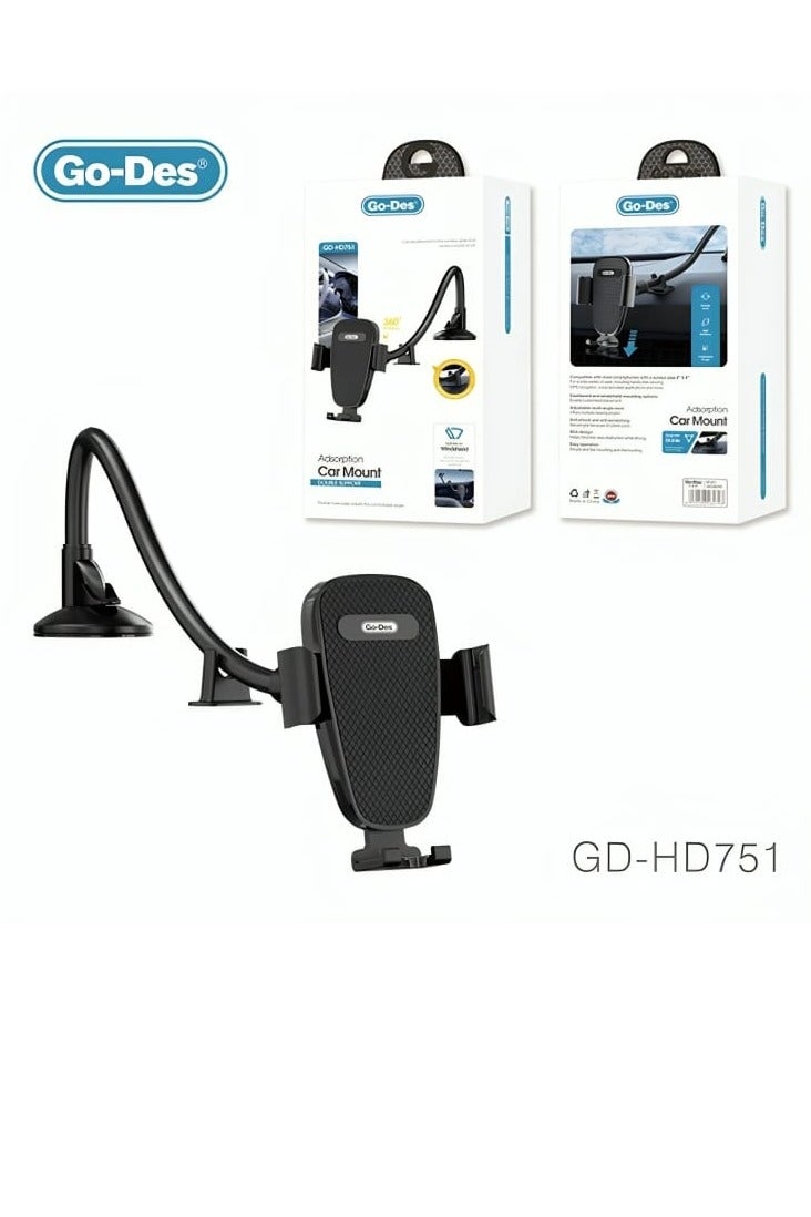 GO-DES GD-HD751 Adsorption Car Mount Double Support Can Be Attached to The window Glass and Center Console - Image 1