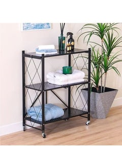 Generic 3-layer foldable storage rack with wheels, kitchen storage rack, pantry and closet organizer, black  - Image 1