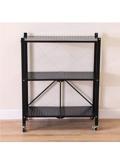Generic 3-layer foldable storage rack with wheels, kitchen storage rack, pantry and closet organizer, black  - Image 2