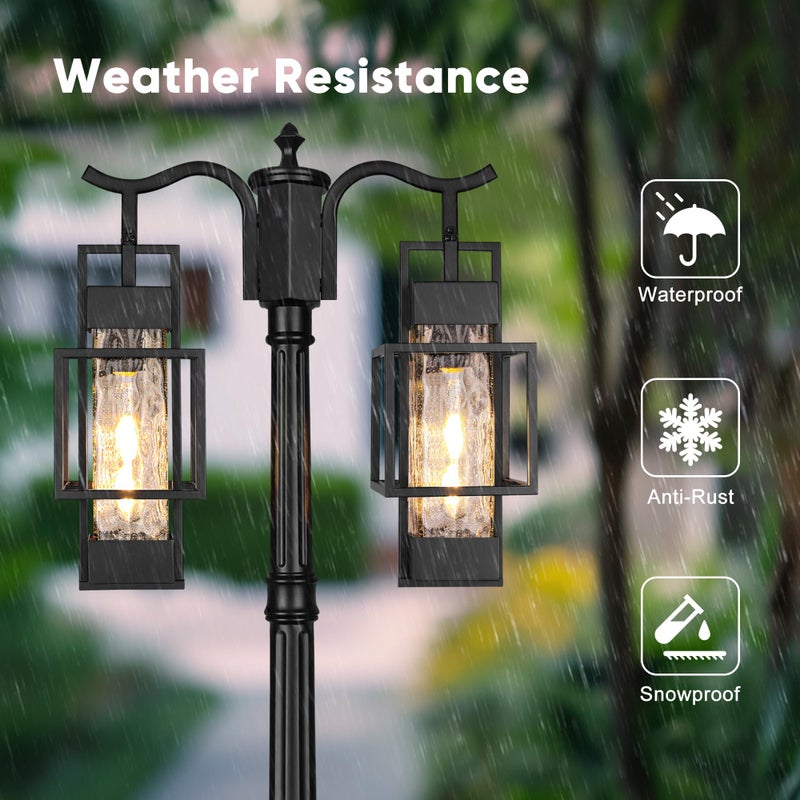 PARTPHONER Modern Outdoor Lamp Post Light 2-Head, Hardwired Street Light Post for Outside Metal Pole Light Outdoor Lighting with Water Glass Shade for Garden Patio Backyard Walkway Driveway - Image 4