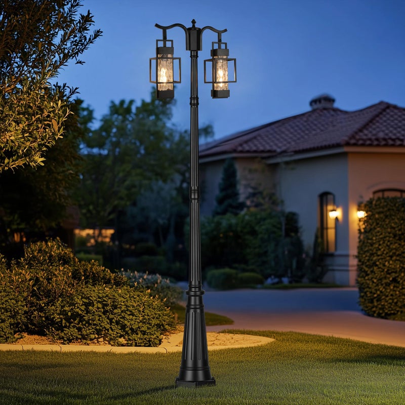 PARTPHONER Modern Outdoor Lamp Post Light 2-Head, Hardwired Street Light Post for Outside Metal Pole Light Outdoor Lighting with Water Glass Shade for Garden Patio Backyard Walkway Driveway - Image 5