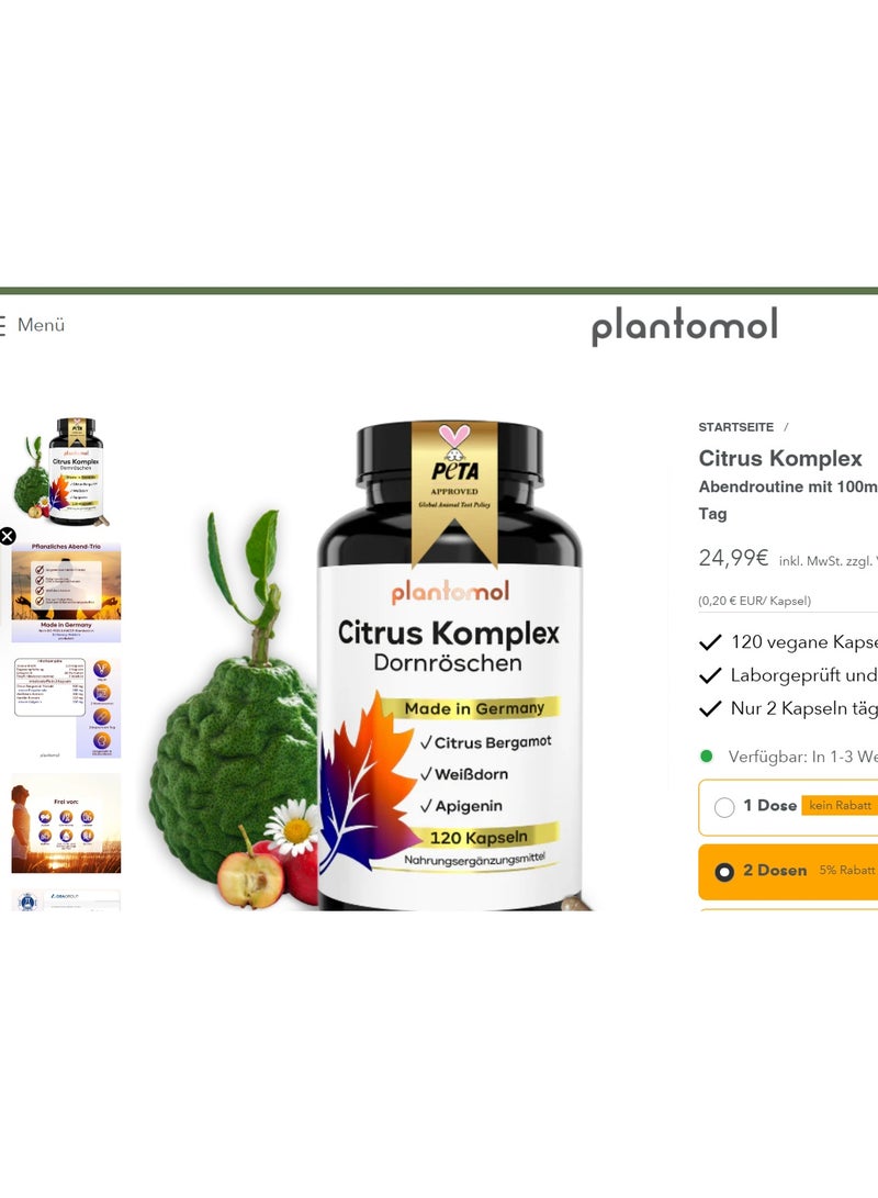 Plantomol Citrus Complex – Supports Relaxation, Stress Relief & Antioxidant Protection, Made in Germany, 120 Capsules - Image 3