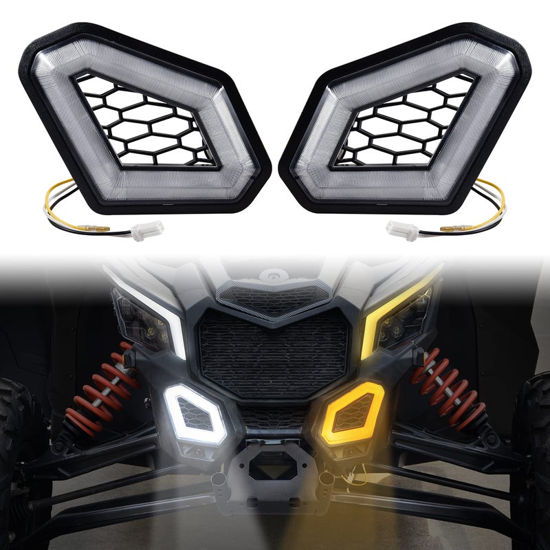 SAUTVS LED Front Accent Lights for CanAm X3 LED Auxiliary Lights Front Fascia Signature Accent Turn Signal Lights Grill Lamps for Can Am Maverick X3 MAX Turbo R RR 20172025 Accessories 2PCS