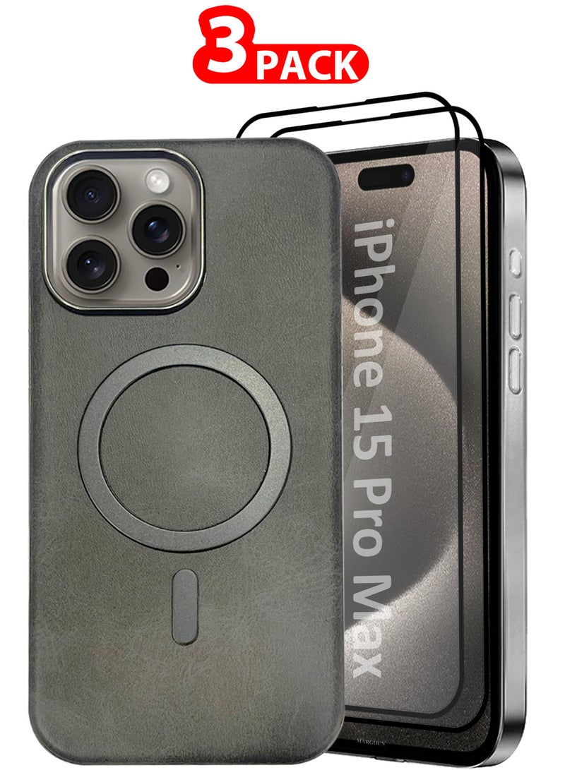 CATANES iPhone 15 Pro Max Leather Case 3 Pack, 1 Case 2 Screen Protectors, Compatible with Magsafe, Vintage Aesthetic, Comfort Grip, Camera Bump Frame  - Image 1