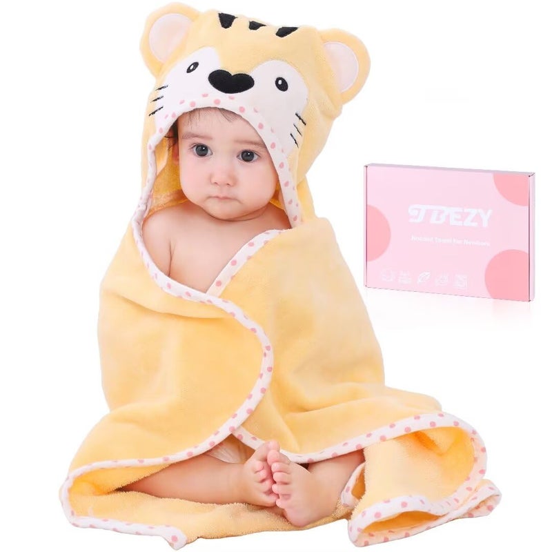 TBEZY Baby Hooded Towel with Unique Animal Design Ultra Soft Thick Cotton Bath Towel for Newborn (Tiger) - Image 1