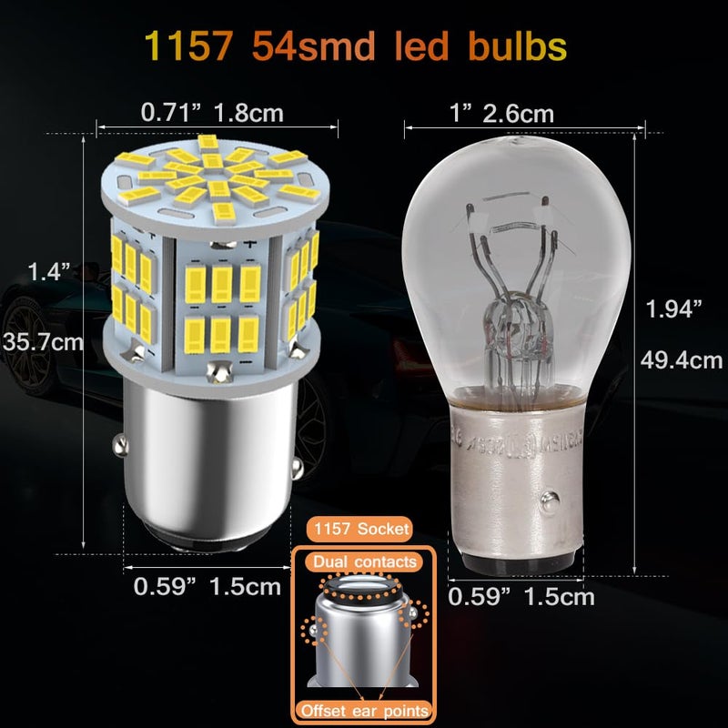 Melphan-Auto 1157 Led Brake Light Bulb, 12V-24V 1157 7528 2357 2057 BAY15D LED Replacement Light Bulb for Brake Tail Light for Car RV Trailer Boat, 54SMD 3014 Chipset White light, 2PCS - Image 2