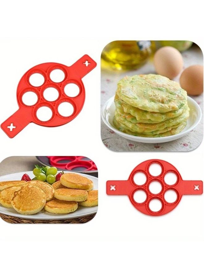 قالب بانكيك سيليكون أحمر غير لاصق بتصاميم قلب دائري نجوم زهور سهلة الفك - Image 2