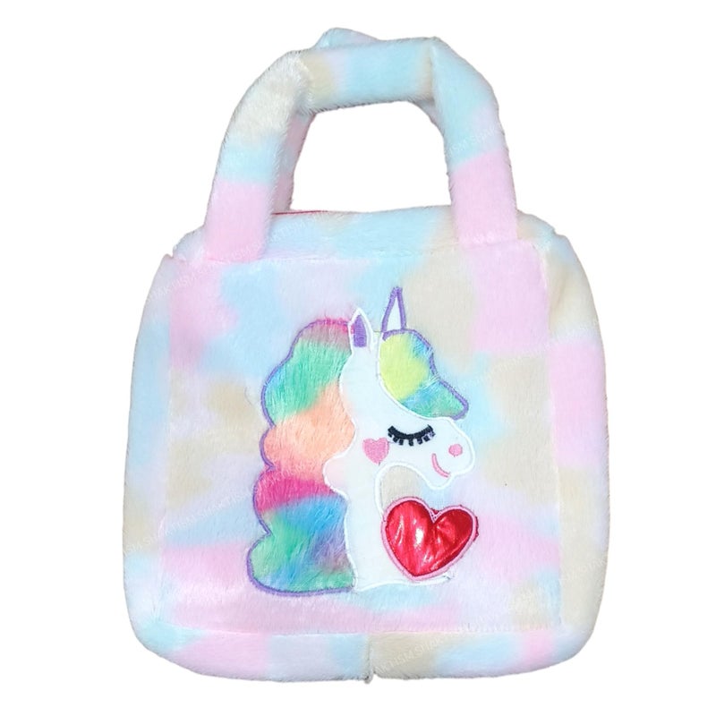 SHAKTISM Unicorn/Astronaut Soft Fur Bag for Kids - School & Picnic Bag/Lightweight Travel Mini Backpack for Girls & Kids, Birthday Gift for Girls, Return Gift (Random Color)