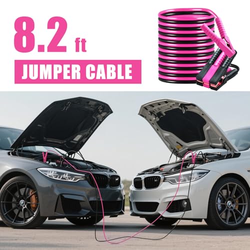 HLWDFLZ Car Roadside Emergency Kit, Vehicle Truck Safety Emergency Road Side Assistance Kits with Jumper Cables, Pink - Image 4