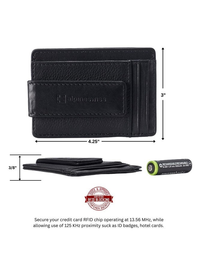 Alpine Swiss Harper Mens RFID Slim Money Clip Front Pocket Wallet Minimalist Leather ID Card Holder Black - Image 4