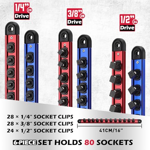 SEDY 8Piece Magnetic Socket and Wrench Organizer Set Metric SAE 14 38 12 Drive Socket Rail 24Slots Wrench Holder with NonSlip Handle for Toolbox Drawer Storage Socket Wrench not Included - Image 3