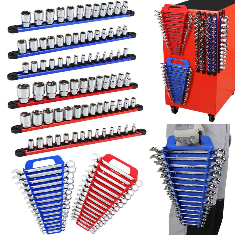 SEDY 8Piece Magnetic Socket and Wrench Organizer Set Metric SAE 14 38 12 Drive Socket Rail 24Slots Wrench Holder with NonSlip Handle for Toolbox Drawer Storage Socket Wrench not Included - Image 2