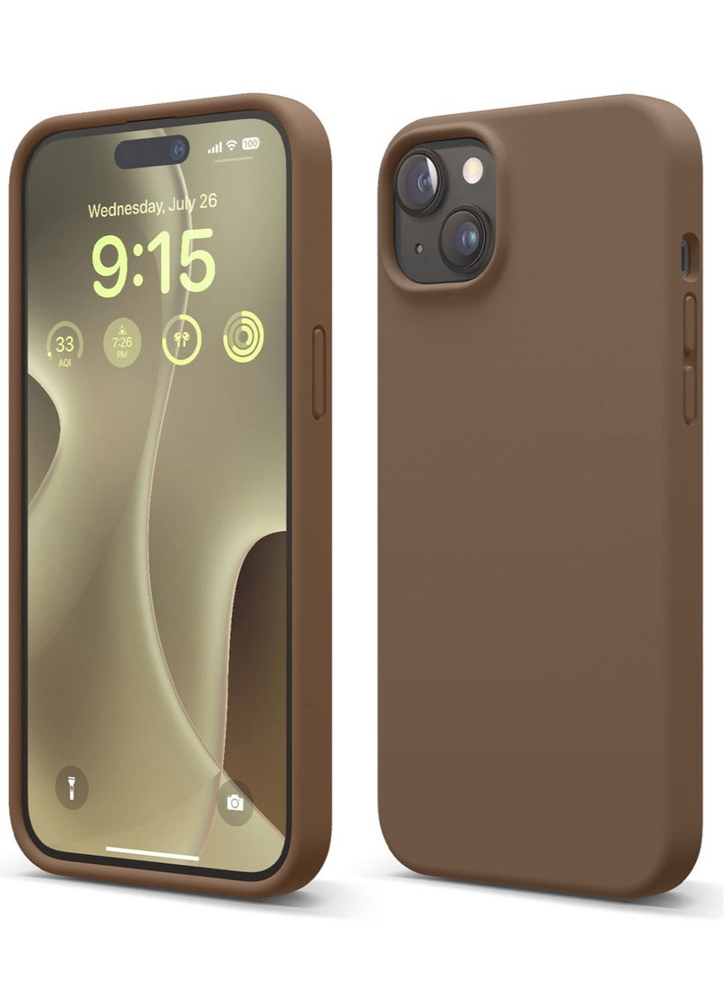 Elago Liquid Silicone for iPhone 15 Case Cover with Full Body Protection, Shockproof, Slim, Anti-Scratch Soft Microfiber Lining - Brown
