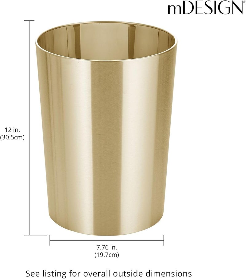 mDesign Stainless Steel Round Metal Trash Can, Small 2.8 Gallon Wastebasket, Garbage Basket Bin for Bathroom, Bedroom, Kitchen, or Home Office, Holds Waste and Recycle, Mirri Collection, Soft Brass - Image 3