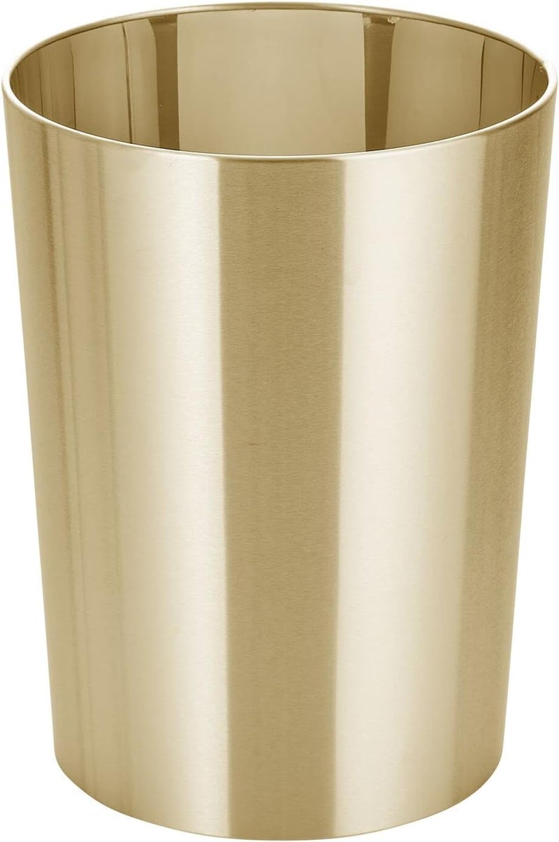 mDesign Stainless Steel Round Metal Trash Can, Small 2.8 Gallon Wastebasket, Garbage Basket Bin for Bathroom, Bedroom, Kitchen, or Home Office, Holds Waste and Recycle, Mirri Collection, Soft Brass - Image 1
