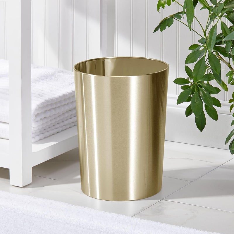 mDesign Stainless Steel Round Metal Trash Can, Small 2.8 Gallon Wastebasket, Garbage Basket Bin for Bathroom, Bedroom, Kitchen, or Home Office, Holds Waste and Recycle, Mirri Collection, Soft Brass - Image 2