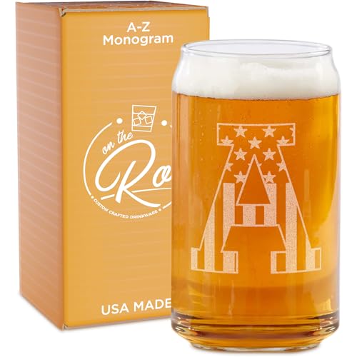 Monogram Beer Glasses for Men AZ 16 oz  Beer Gifts for Men Brother Son Dad Neighbor  Unique Gifts for Him  Personalized Drinking Gift Beer Glass Mugs  Engraved Beer Can Glass A