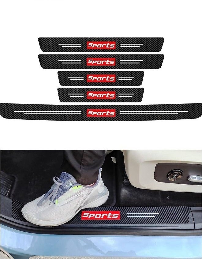 5PCS Car Door Sill Protector Stickers,Carbon Fiber Sport Threshold/Rear Bumper Guard Anti-Scratch Sticker Door Edge Protection Decorate,Interior Accessories Self-Adhesive Anti-Scratch Waterpoor - Image 1