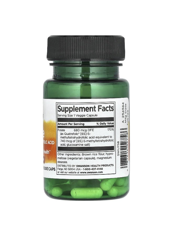 SWANSON سوانسون، فولات، 680 ميكروغرام DFE، 30 كبسولة نباتية - Image 2